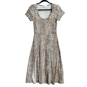 Jessica Simpson Leopard Print Short Sleeve Midi Dress